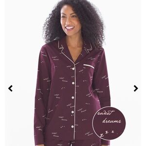 Soma Cool Cotton Stretch Woven Notch Collar Pajama Top Sweet Dreams Merlot